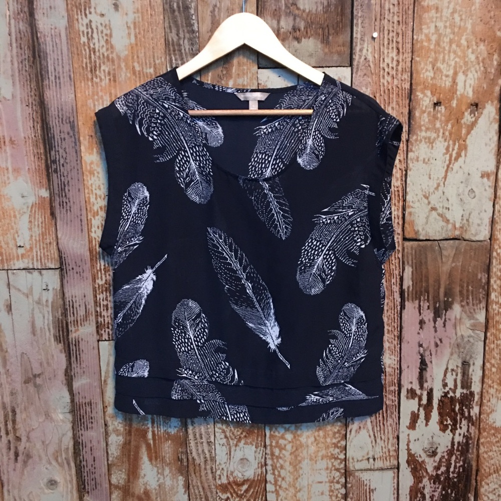 Banana Republic Navy Feather Print Dolman Top